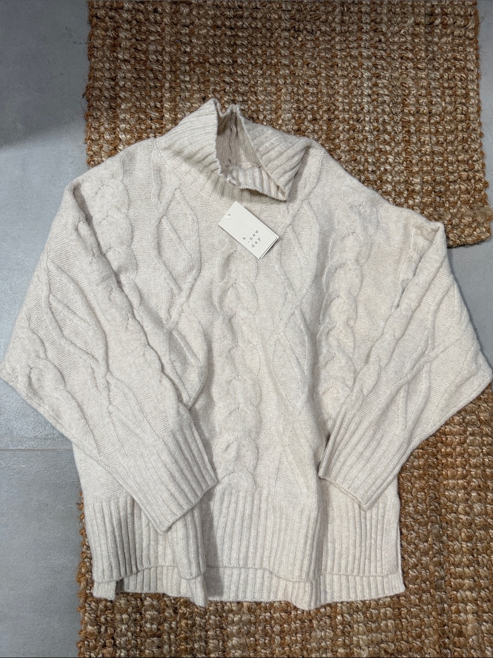 a new day Cream Cable Turtleneck Sweater